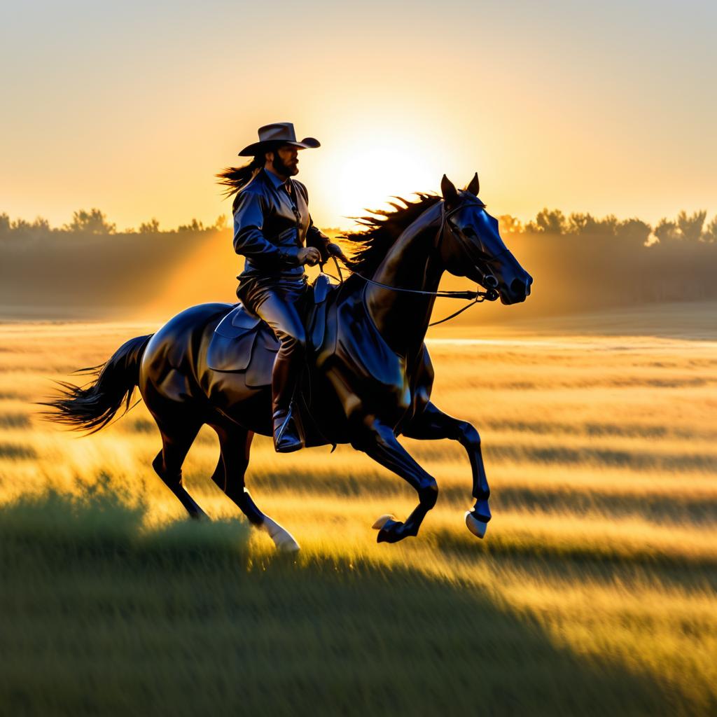 Galloping Horse at Sunrise in Meadow