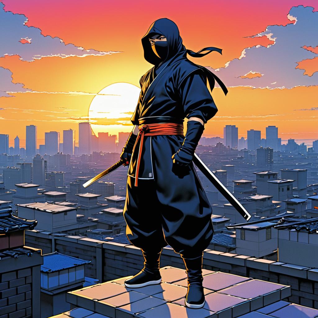 Ninja Sunset: Realistic Manga Artwork