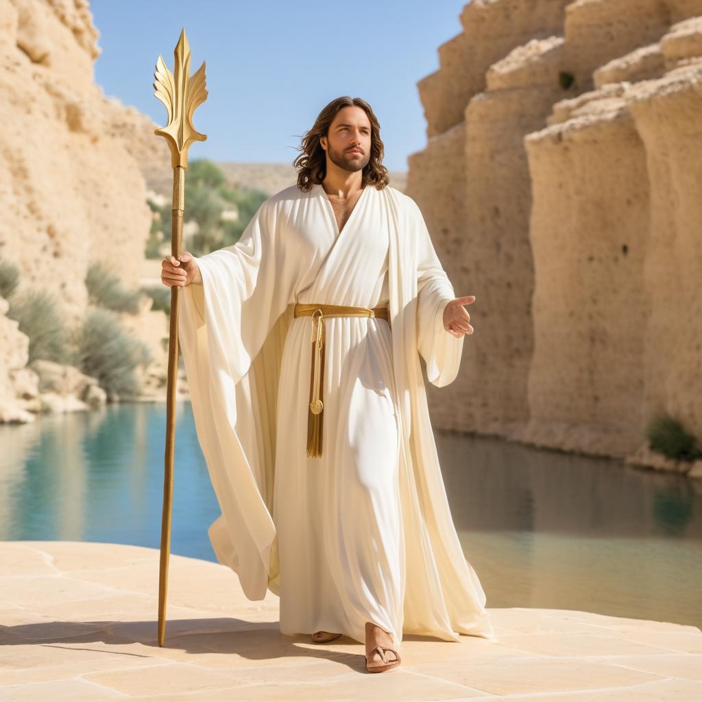 Jesus with Spear in Flowing Robe