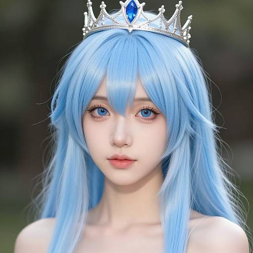 Blue-Haired Woman Wearing Crown