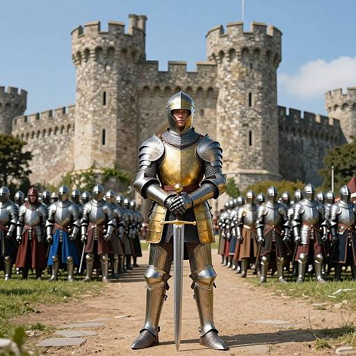 Young Knight Leading Armored Soldiers