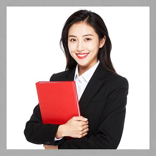 Smiling Woman with Red Folder