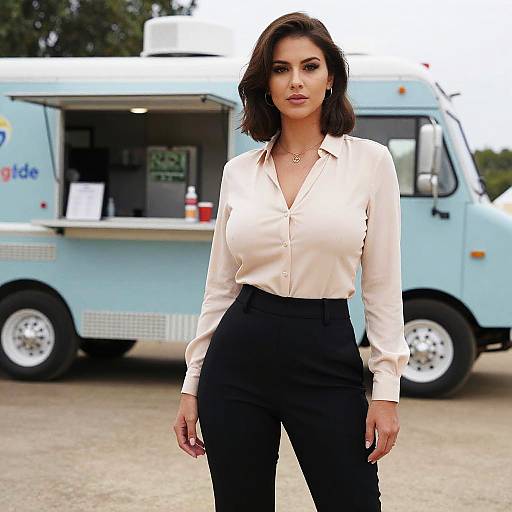 Confident Woman at Food Truck Rally