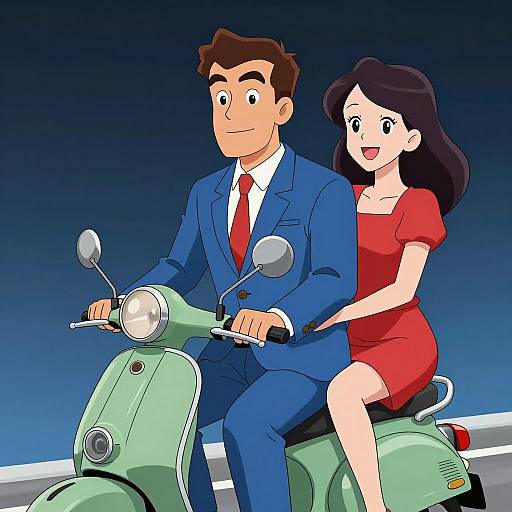 Whimsical Couple on a Scooter Ride