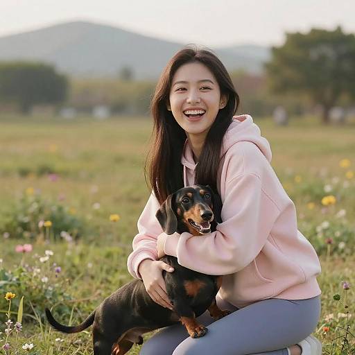 Joyful Park Day: Woman and Dog