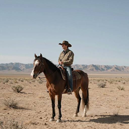 Lone Cowboy on Horse in Desert