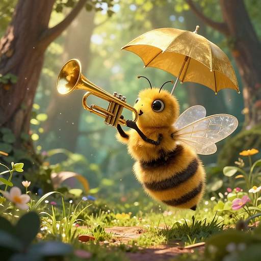 Whimsical Bee Serenading Forest