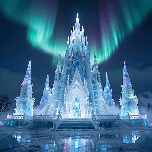 Mythical Ice Palace Under Northern Lights
