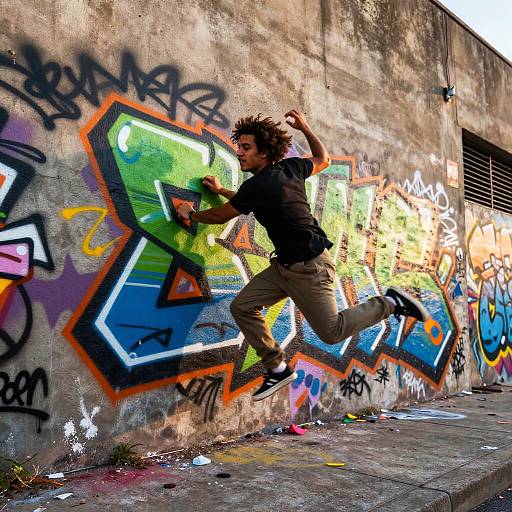 Dynamic Street Artist Spraying Vibrant Graffiti