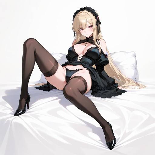 Elegant Lingerie Pose on Satin Sheets Elegant Lingerie Pose on Satin Sheets