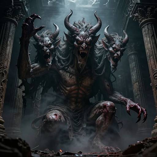 Three-Headed Demon in Ruined Temple