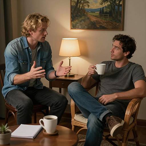 Engaging Conversation in Dimly Lit Room