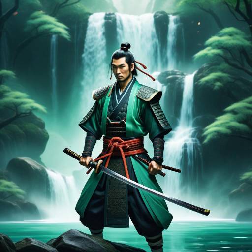 Vibrant Samurai by Serene Waterfall Vibrant Samurai by Serene Waterfall
