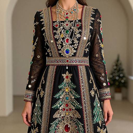 Woman in Detailed Festive Dress