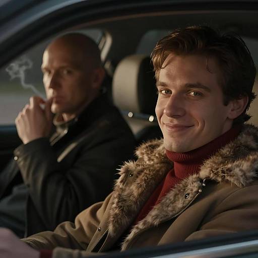 Nighttime Car Ride: Two Men Portrait