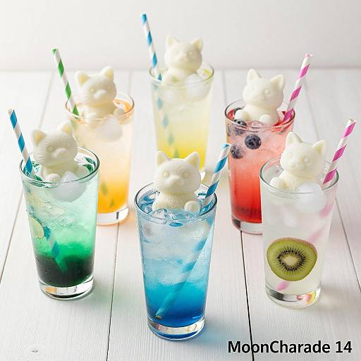Colorful Drinks with Cat Ice Cubes