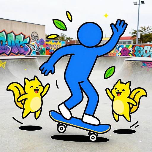 Playful Skateboarding Squirrels Mural