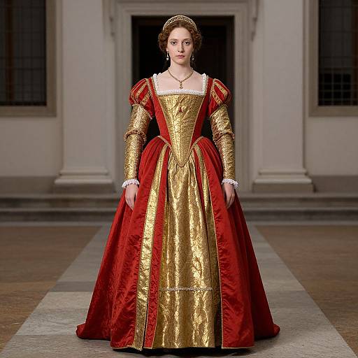 Italian Renaissance Woman in Red Gold Dress