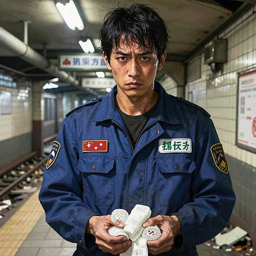 Exhausted Paramedic in Ruined Subway