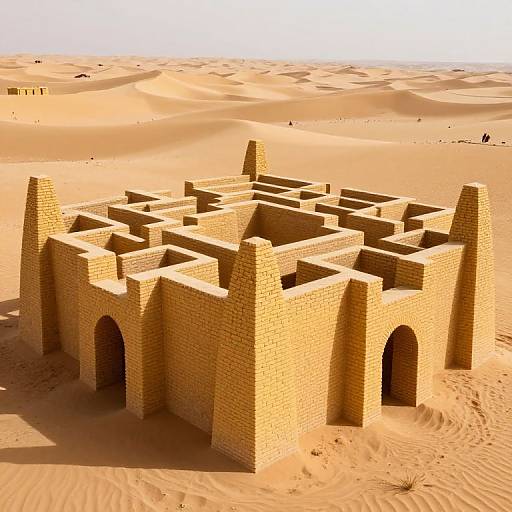 Surreal Golden Desert Labyrinth Towers