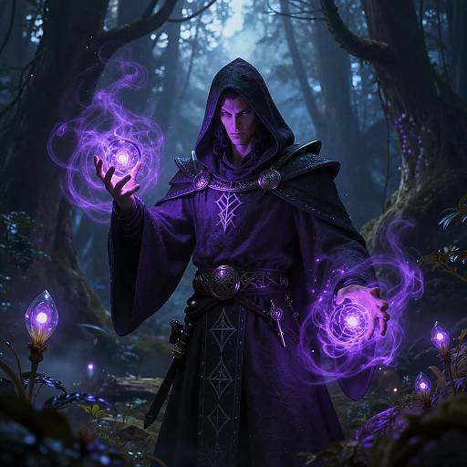 Mysterious Sorcerer in Enchanted Forest