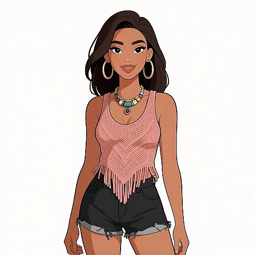 Bohemian Woman Smiling in Casual Outfit