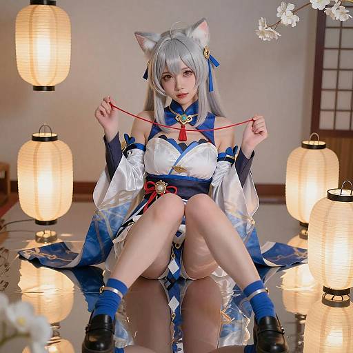 Silver-Haired Anime Girl with Cat Ears