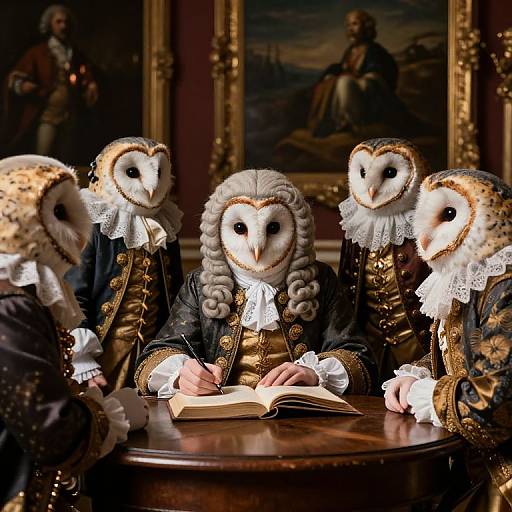 Regal Owls in Historical Attire