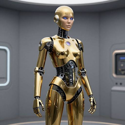 Ultra-Realistic Gold Robot Woman