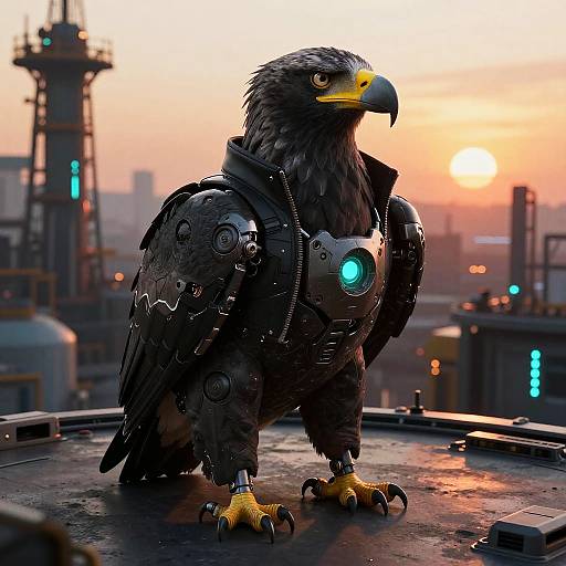 Cyberpunk Mechanical Eagle at Sunset