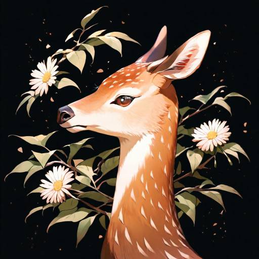 Gentle Deer with Gerbera Daisies Gentle Deer with Gerbera Daisies