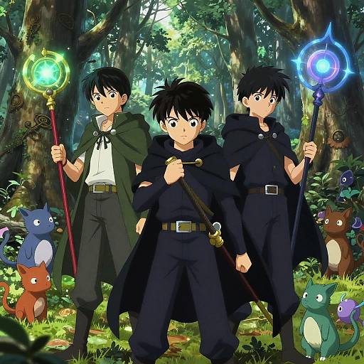 Mystical Anime Boys in Fantasy Forest