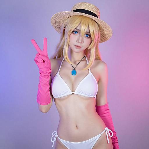 Blonde Cosplayer in White Bikini