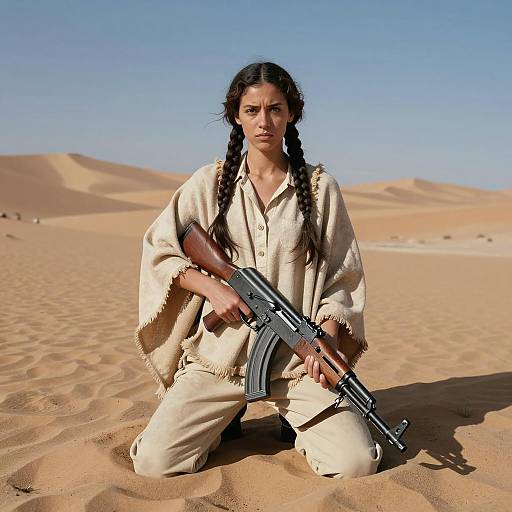 Woman with AK-47 in Desert
