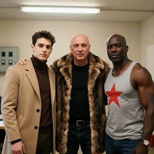 Candid Photograph of Three Men Indoors