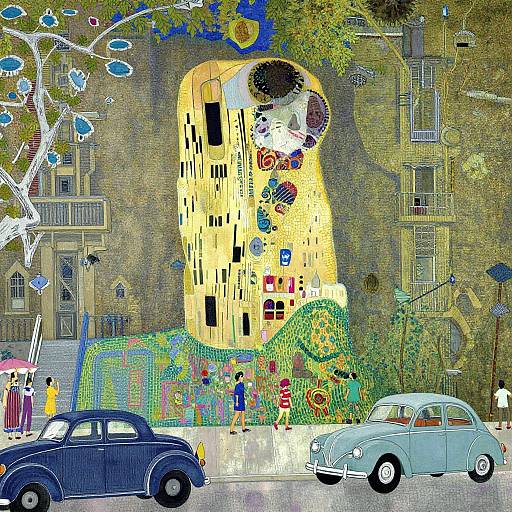 Vibrant digital illustration of Gustav Klimt's 