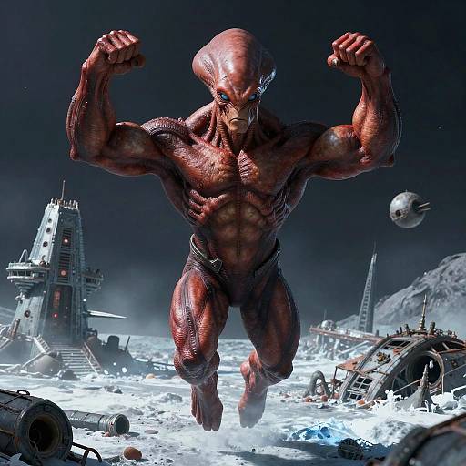 Red Four-Armed Warlord Over Ice Graveyard