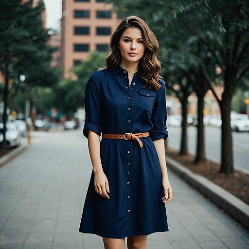Photorealistic Urban Woman in Navy Dress