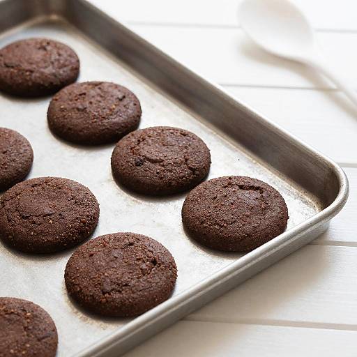 Close-Up Metal Tray of Dark Cookies