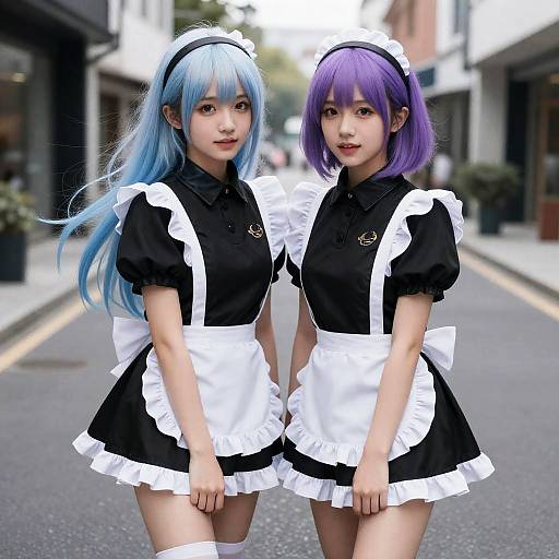 Realistic Street Scene with Two Girls