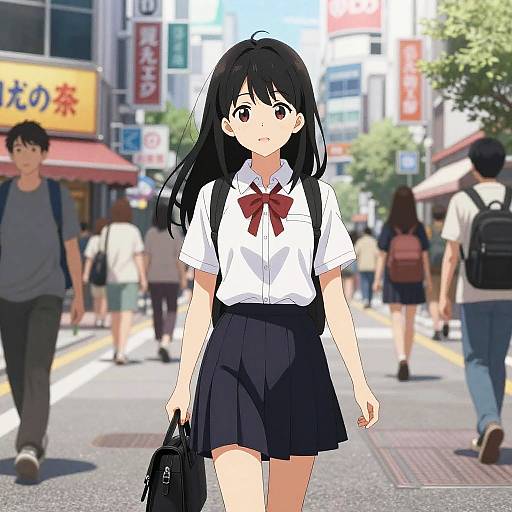 Anime Girl in Urban School Scene