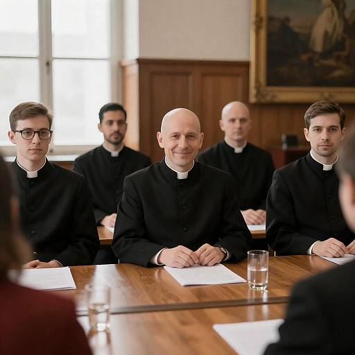 Gathering of Clergy at Wooden Table