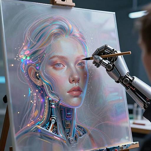 Cybernetic Hand Painting Futuristic Portrait