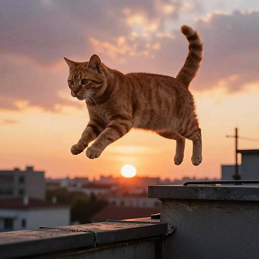 Graceful Orange Cat Rooftop Leap