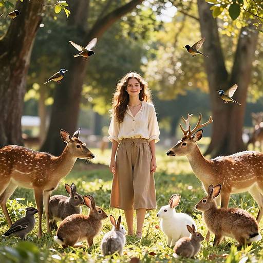 Serene Woman with Forest Animals