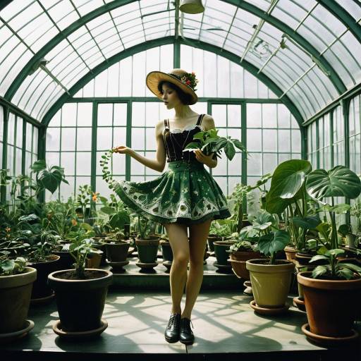 Enchanting Plant Girl in Greenhouse Setting