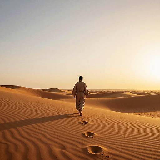 Solitary Man Walking Desert Dunes