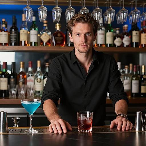 Bar Scene with a Neutral Bartender