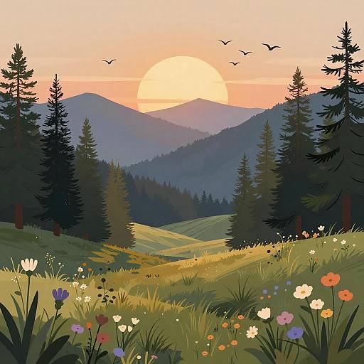 Serene Mountain Valley at Sunset