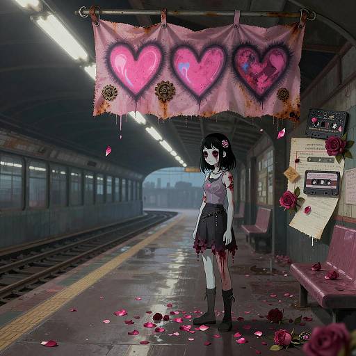 Undead Girl in Abandoned Pink Subway Station